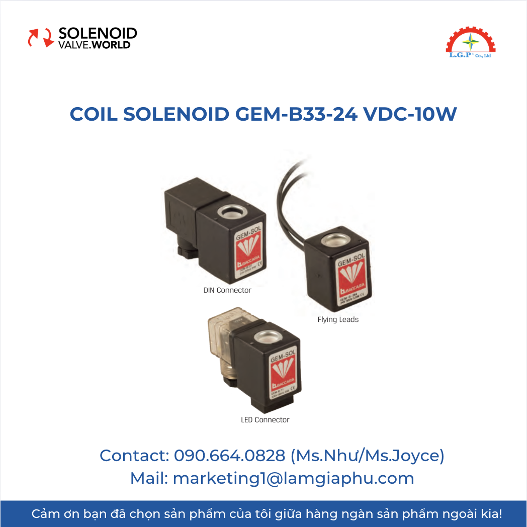 Coil Solenoid GEM-B33-24 VDC-10W