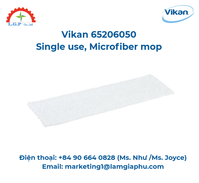 Cây lau nhà sợi nhỏ dùng một lần, Vikan 65206050, 60 cm, Trắng