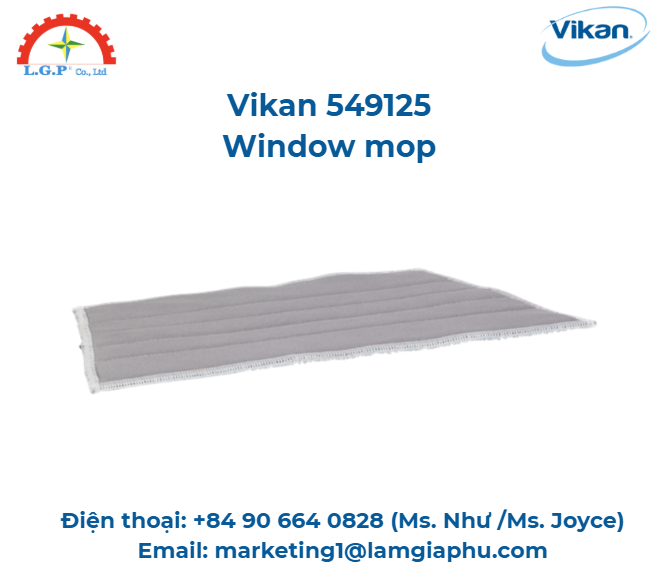 Cây lau nhà cửa sổ, Vikan 549125, Hook & Loop, 25 cm, Xám