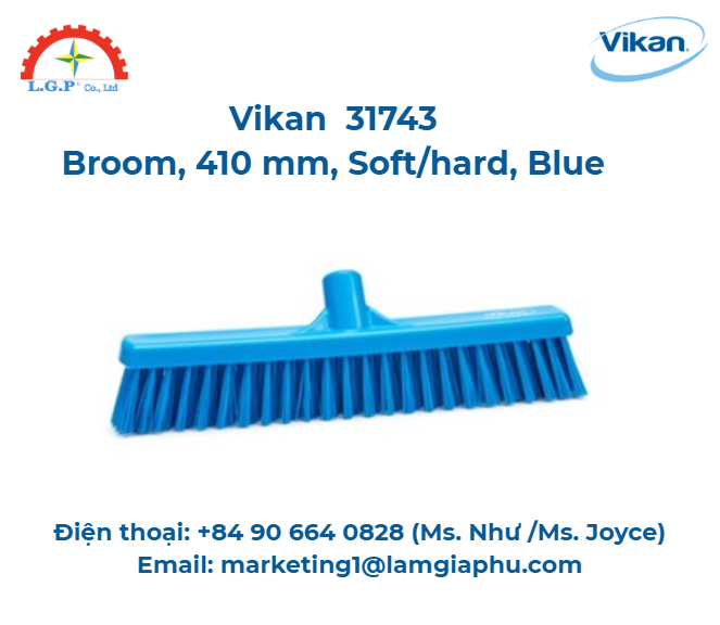 Chổi, Vikan 31743, 410 mm, Mềm/cứng, Xanh lam