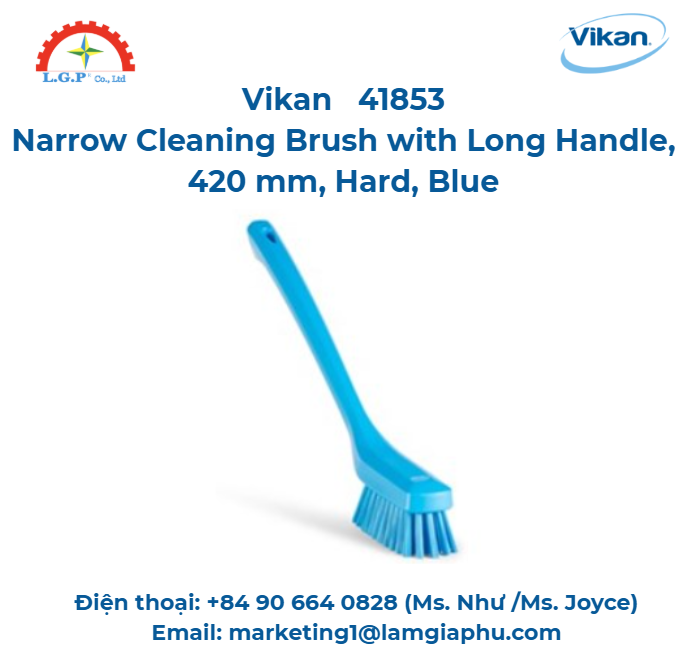 Bàn chải tay cầm dài, Vikan 41853, 420 mm, cứng, xanh lam 