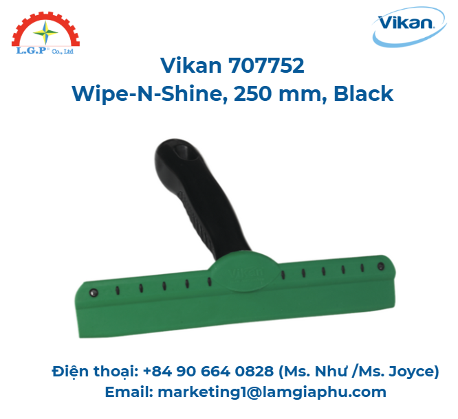 Wipe-N-Shine, Vikan 707752, 250 mm, Màu đen