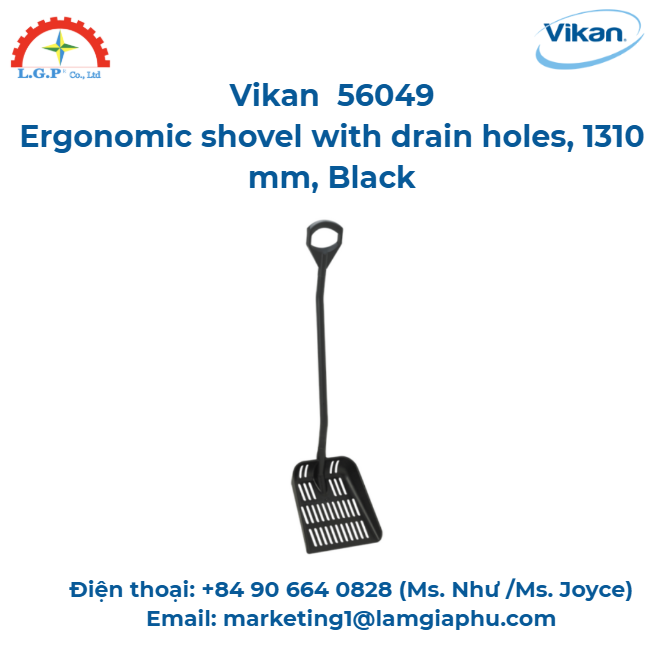  Xẻng công thái học, Vikan 56049, 1310 mm, Màu đen